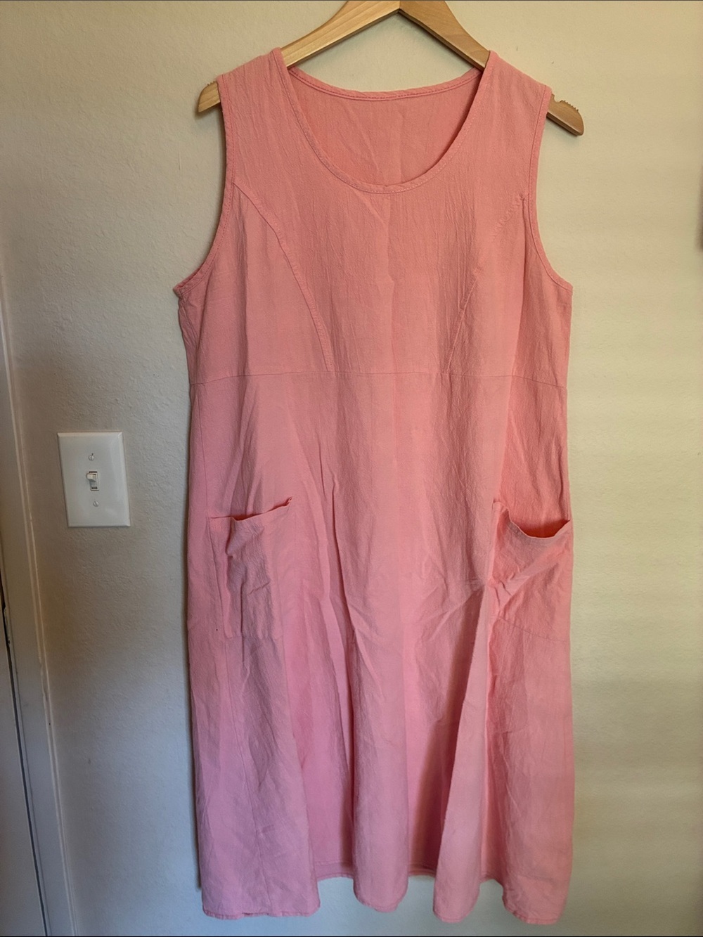 Casual Pink Linen Sleeveless Pocket Dress XL